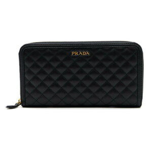 Prada Quilted Round Wallet Calfskin Leather Black